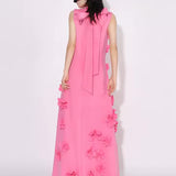 3D Flower Appliqué Mock Neck Midi Dress