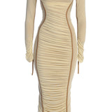 Amelisse - Off-Shoulder Two-Layer Mesh Midi Dress