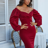 Pure Classic V-Neck Off Shoulder Bodycon Party Dress