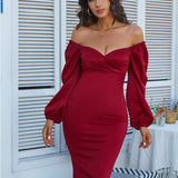 Pure Classic V-Neck Off Shoulder Bodycon Party Dress