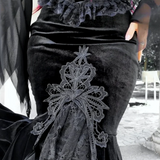 Mall Goth High Waist Ruffle Fishtail Half Women Slim Fold Elastic Wrapped Hip Sweet Skirt