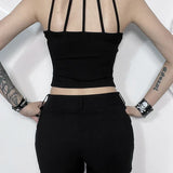Gothic Sexy Punk Black Knit Bodycon Summer Darkness Harajuku Sleeveless Halter Crop Top