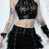 Sexy Casual Grunge Gothic Punk Cold Shoulder Crop Top