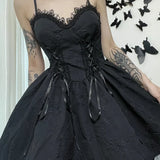 Goth Print Rose Lace Up A Line Fairy Grunge Backless V Neck Summer Party Dress