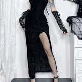 Flocking Cheongsam New Chinese Mandarin Collar Slim Fit Mini Modern Qipao Dress
