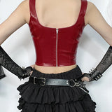 Gothic Grunge Punk Cross Leather Corset Crop Top