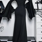 Halloween Sheath Witch Vintage Batwing Sleeve V Neck Long Mermaid Formal Evening Dress