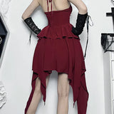 Halter Neck Sexy Sleeveless Ruched Bodycon Asymmetrical A-Line Hem Party Cocktail Mini Dress