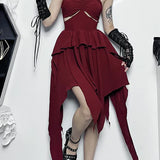 Halter Neck Sexy Sleeveless Ruched Bodycon Asymmetrical A-Line Hem Party Cocktail Mini Dress