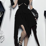 Halter Neck Sexy Sleeveless Ruched Bodycon Asymmetrical A-Line Hem Party Cocktail Mini Dress