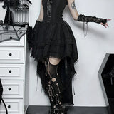 Gothic Hi Low Corset Swing Lace Trim Sleeveless Bodycon Strapless Evening Dress