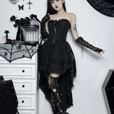 Gothic Hi Low Corset Swing Lace Trim Sleeveless Bodycon Strapless Evening Dress