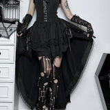 Gothic Hi Low Corset Swing Lace Trim Sleeveless Bodycon Strapless Evening Dress
