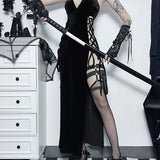 Bandage Hollow Out Midi 3D Red Rose High Split Long Dark Cosplay Hippie Grunge Aesthetic Dress