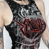 Gothic Retro Rivet Print Graphic Crop Top