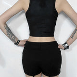 Gothic Retro Rivet Print Graphic Crop Top