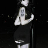 Skull Print Club Party Cami Mini Harajuku Emo Grunge Punk Backless Lace Trim Dress