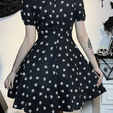 Gothic Turn Down Collar A-Line Punk Print Short Sleeve Swing Cloak Bodycon Dress