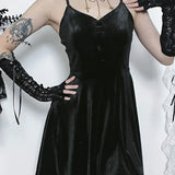 Velvet A-Hem Spaghetti Strap Punk V Neck Sleeveless Draped Bodycon Goth Vintage Mini Cami Dress