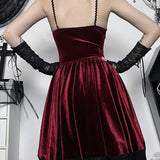 Gothic Velvet Vintage Spaghetti Strap Lace Up Romantic Casual Fashion Dress