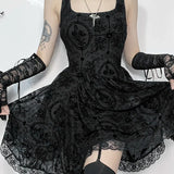 Gothic Vintage Lace Patchwork Sleeveless Draped Spaghetti Strap Bodycon Cami Dress