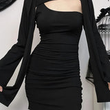 Wasteland Kitten Hollow Out Long Sleeve Folds Bodycon Dress