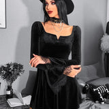 Y2K Harajuku High Waist A-Line Mini Punk Grunge Vintage Flare Sleeve Velvet Lolita Dress