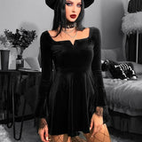 Y2K Harajuku High Waist A-Line Mini Punk Grunge Vintage Flare Sleeve Velvet Lolita Dress