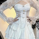 Lace Gothic Retro Mesh Flare Sleeve Witchy Bodycon Goth Cocktail Vintage Dress