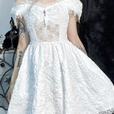 Mini Party Aesthetic One Shoulder Strap Sexy Lace Cutouts Elegant A-Line High Waist Prom Y2K Grunge Clubwear Dress