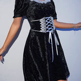Sexy Black Harajuku Party Corset A-Line Velvet Summer Fashion Emo Chic Elegant High Waist Dress