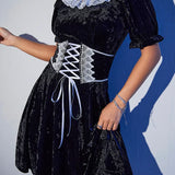 Sexy Black Harajuku Party Corset A-Line Velvet Summer Fashion Emo Chic Elegant High Waist Dress