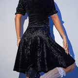 Sexy Black Harajuku Party Corset A-Line Velvet Summer Fashion Emo Chic Elegant High Waist Dress