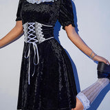 Sexy Black Harajuku Party Corset A-Line Velvet Summer Fashion Emo Chic Elegant High Waist Dress
