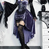 Steampunk High Low Vintage Floral Lace Spaghetti Strap Lolita Lace Up Corset Dress