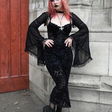 Velvet Lace Corset Bandage Midi Gothic Harajuku Street Mesh Print Sling Club Dress