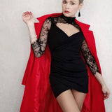 Vintage Lace Long Sleeve Bodycon Sexy Hollow Out Turtle Neck Gothic Mini Dress