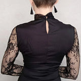 Vintage Lace Long Sleeve Bodycon Sexy Hollow Out Turtle Neck Gothic Mini Dress