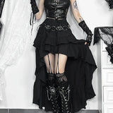Women's SteamRetro Gothic Pleated Asymmetric Hi-Low Lace Party Irregular Victorian High-Low Bustle Skirt