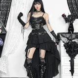 Women's SteamRetro Gothic Pleated Asymmetric Hi-Low Lace Party Irregular Victorian High-Low Bustle Skirt