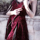 Y2K Gothic Vintage Sexy Mesh Velvet Mini Grunge Aesthetic Dark High Waist Slit Partywear Emo Lolita Clubwear Dress