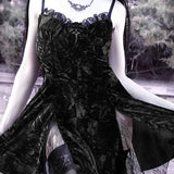 Y2K Gothic Vintage Sexy Mesh Velvet Mini Grunge Aesthetic Dark High Waist Slit Partywear Emo Lolita Clubwear Dress
