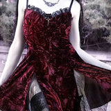 Y2K Gothic Vintage Sexy Mesh Velvet Mini Grunge Aesthetic Dark High Waist Slit Partywear Emo Lolita Clubwear Dress