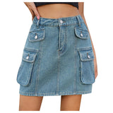 2025 Denim Skirt Street Tooling Style Flap Ribbon Details Workwear High Street Skirt