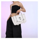 Retro Cross Black Messenger Gothic Dark Leather Casual Y2K Crossbody Shoulder Bag