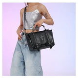 Retro Cross Black Messenger Gothic Dark Leather Casual Y2K Crossbody Shoulder Bag