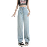 Online Celebrity New Pink Leather Brand High Waist Loose Slim Casual Wide Leg Mop Jeans