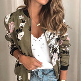 Flower Print Long Sleeve Zipper Jacket