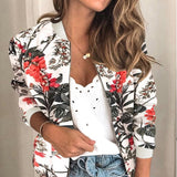 Flower Print Long Sleeve Zipper Jacket