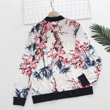 Flower Print Long Sleeve Zipper Jacket
